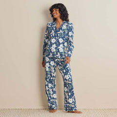 Printed Pima Cotton Women's Button-Down Pajama Set - Twilight Blossom, XL