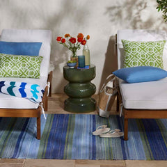 Fiesta Stripe Handwoven Indoor/Outdoor Rug - Blue/Green, 2' x 3'