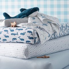 Ditsy Gingham Classic Cool Organic Cotton Percale Quilted Changing Pad Cover - Blue
