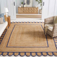 Scallop Border Handwoven Jute Rug - Blue, 5' x 8'
