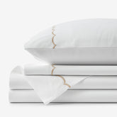 Embroidered Scallop Classic Cool Cotton Percale Bed Sheet Set - Tan, Full