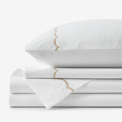 Embroidered Scallop Classic Cool Cotton Percale Bed Sheet Set - Tan, Twin