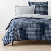 Classic Stripes and Plaids Cool Yarn-Dyed Cotton Percale Reversible Comforter - Windowpane White/Navy, Full/Queen