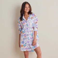 Printed Poplin Women's Nightshirt - Stylish Cats, XL