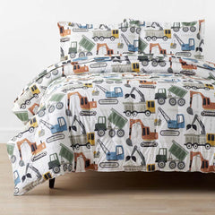 Construction Builders Classic Cool Organic Cotton Percale Comforter Set - White Multi, Full/Queen