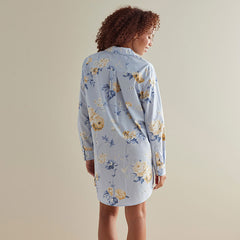 Printed Poplin Women's Nightshirt - Blue Floral, XXL