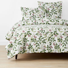 Holiday Print Classic Ultra-Cozy Cotton Velvet Flannel Duvet Cover - Berries and Leaves, King/Cal. King