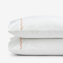 Embroidered Scallop Classic Cool Cotton Percale Pillowcase Set - Melon, Standard