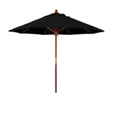 Round Outdoor Patio Umbrella, Wood with Manual Lift - Black, 9'