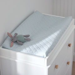 Ditsy Gingham Classic Cool Organic Cotton Percale Quilted Changing Pad Cover - Blue