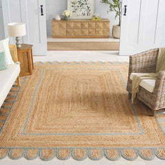 Scallop Border Handwoven Jute Rug - Light Blue, 4' x 6'