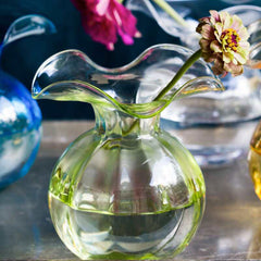 Hibiscus Glass Fluted Vases - Green, Small