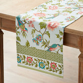 Garden Floral Cotton Table Runner - Spring Birds, 16 in. x 108 in.