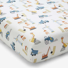 City Builders Classic Cool Organic Cotton Percale Fitted Crib Sheet - White Multi