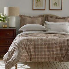 Classic Stripes and Plaids Cool Yarn-Dyed Cotton Percale Reversible Comforter - Windowpane Taupe, Full