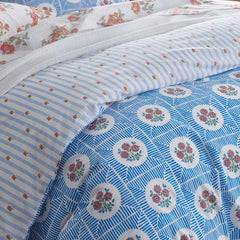 Blossoms and Stripes Classic Cool Cotton Percale Reversible Duvet Cover - Blossom Veil, King/Cal. King