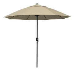 Round Outdoor Patio Umbrella, Aluminum with Auto Tilt Crank - Bronze Finish, Antique Beige, 9'
