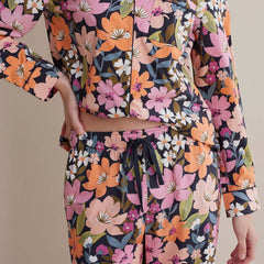 Printed Poplin Women's Button-Down Pajama Set - Wild Floral, XXL