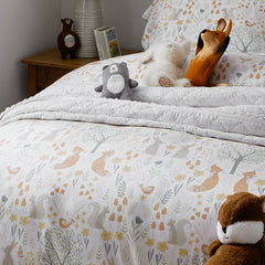 Forest Animals Classic Cool Organic Cotton Percale Duvet Cover Set - Ivory Multi, Full