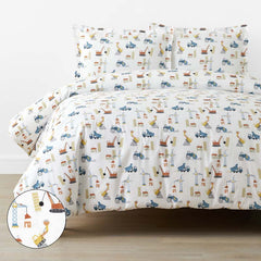 City Builders Classic Cool Organic Cotton Percale Duvet Cover Set - White Multi, Full/Queen