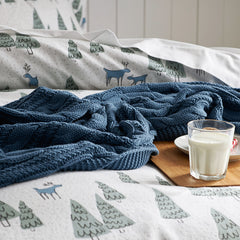 Classic Chunky Cable Knit Throw - Denim Blue
