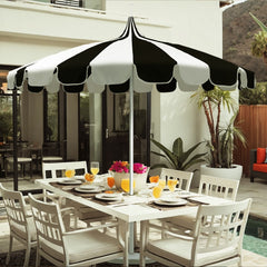 Round Two-Tone Pagoda Outdoor Patio Umbrella, Fiberglass with Push Lift - Navy, 8.5'