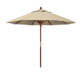 Round Outdoor Patio Umbrella, Wood with Manual Lift - Antique Beige, 9'