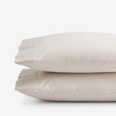 Classic Stripes and Plaids Cool Yarn-Dyed Cotton Percale Pillowcase Set - Stripe Tan, King