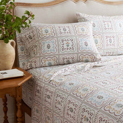 Lottie Classic Cool Cotton Percale Bed Sheet Set - Ivory Multi, Full