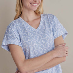 Printed Peruvian Cotton Women's Jogger Pants Pajama Set - Bergen Blue, M