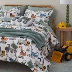 Construction Builders Classic Cool Organic Cotton Percale Pillowcase Set - White Multi, Standard