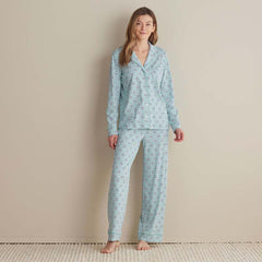 Printed Peruvian Cotton Women's Button-Down Pajama Set - Cool Daisy, L