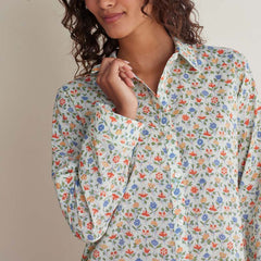 Printed Voile Women's Cropped Pajama Set - Meadow Song, XXL
