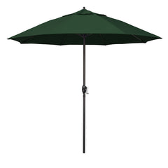 Round Outdoor Patio Umbrella, Aluminum with Auto Tilt Crank - Bronze Finish, Forest Green, 9'