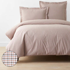 Classic Stripes and Plaids Cool Yarn-Dyed Cotton Percale Duvet Cover - Mini Check Brown, King/Cal. King