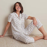 Printed Poplin Women's Short Sleeve Button-Down Pajama Set - Cottage Stripe, S