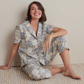Printed Poplin Women's Short Sleeve Button-Down Pajama Set - Vintage Floral, XL