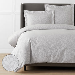 Jacquard Leaf Yarn-Dyed Premium Smooth Supima® Cotton Wrinkle-Free Sateen Duvet Cover - Light Gray, King/Cal. King