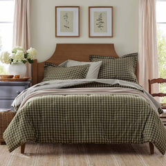Classic Stripes and Plaids Cool Yarn-Dyed Cotton Percale Reversible Comforter - Windowpane Green, King/Cal. King