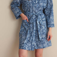 Printed Voile Women's Kimono Robe - Indigo Floral, XL/XXL