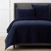 Line Stitch Velvet Quilt - Navy, Full/Queen