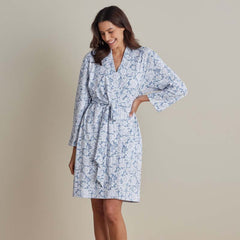 Printed Pima Cotton Women's Kimono Robe - Blue Garden, S