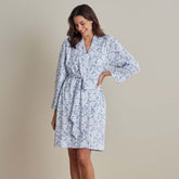 Printed Pima Cotton Women's Kimono Robe - Blue Garden, M