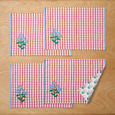 Floral Plaid Reversible Placemats, Set of 4 - Red