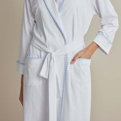 Peruvian Cotton Embroidered Women's Robe - Light Blue, XXL