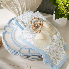 Faux Bamboo Border Melamine Dinner Plates, Set of 4 - Light Blue