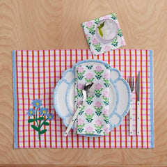 Floral Plaid Napkins, Set of 4 - Pink
