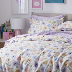 Pastel Poppies Classic Cool Organic Cotton Percale Duvet Cover Set - White Multi, Full