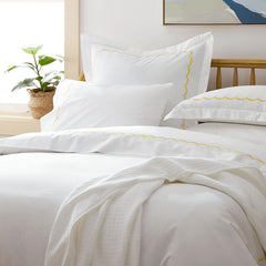 Scallop Embroidered Premium Cool Egyptian Percale Duvet Cover - Yellow, King/Cal King