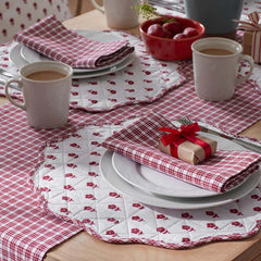 Flowers & Plaid Yarn-Dyed Reversible Table Runner - Red Multi, 16 in. x 90 in.
